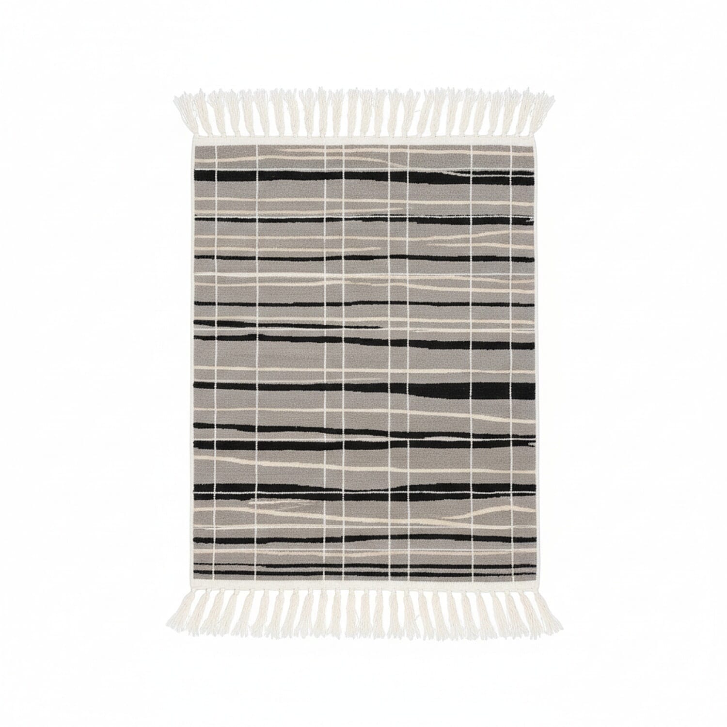 Turkish Floor Rug (Size 90x60cm) - Cream, White & Black