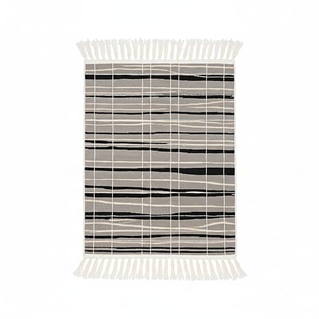 Turkish Floor Rug (Size 90x60cm) - Cream, White & Black