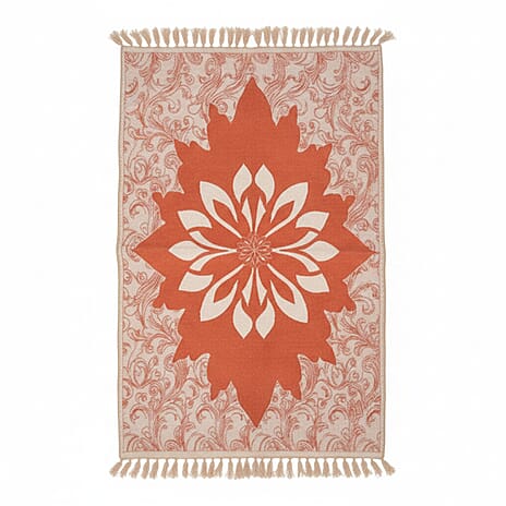 Turkish Floor Rug (Size 90x60cm) - Orange & Brown
