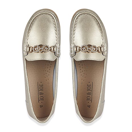 Jo - Joe Ladies Kasbah Leather Loafer with Diamante Trim (Size 4) - Gold