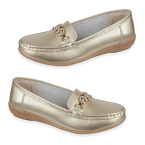 Jo - Joe Ladies Kasbah Leather Loafer with Diamante Trim (Size 4) - Gold
