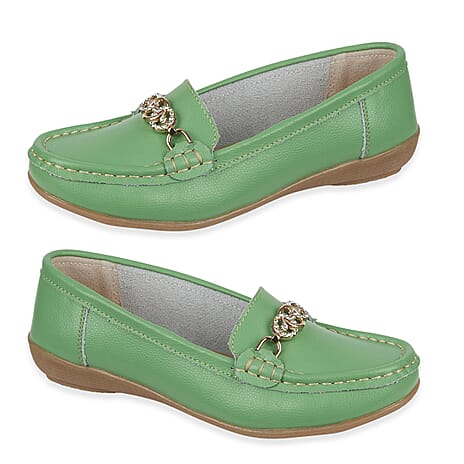 Jo - Joe Ladies Kasbah Leather Loafer with Diamante Trim (Size 4) - Apple Green