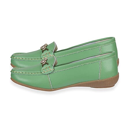 Jo - Joe Ladies Kasbah Leather Loafer with Diamante Trim (Size 4) - Apple Green