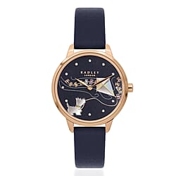 Radley Quartz Movt. 3 ATM Water Resistance Gold Dial Ring in Stainless Steel Ladies Watch with Blue Colour Leather Strap