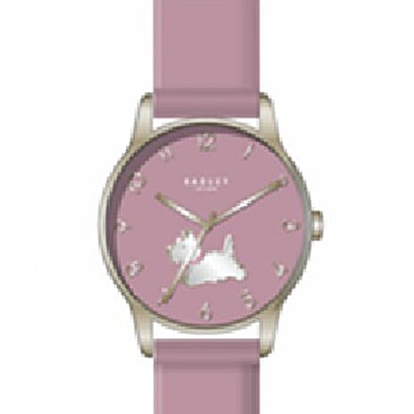 Radley Quartz Movt. 3 ATM Water Resistance Silver Dial Ring in Stainless Steel Ladies Watch with Pink Leather Strap