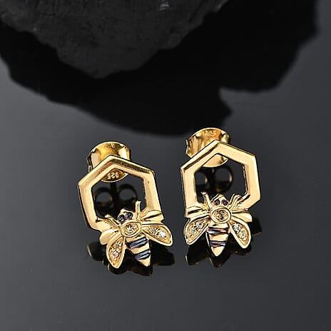 GP Yellow Sapphire & Blue Sapphire Earrings with Push Back in 18K Vermeil Yellow Gold Sterling Silver