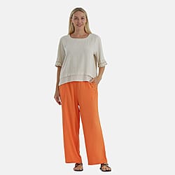 LA MAREY Womens Linen Blend Relaxed Fit Embroidered Top