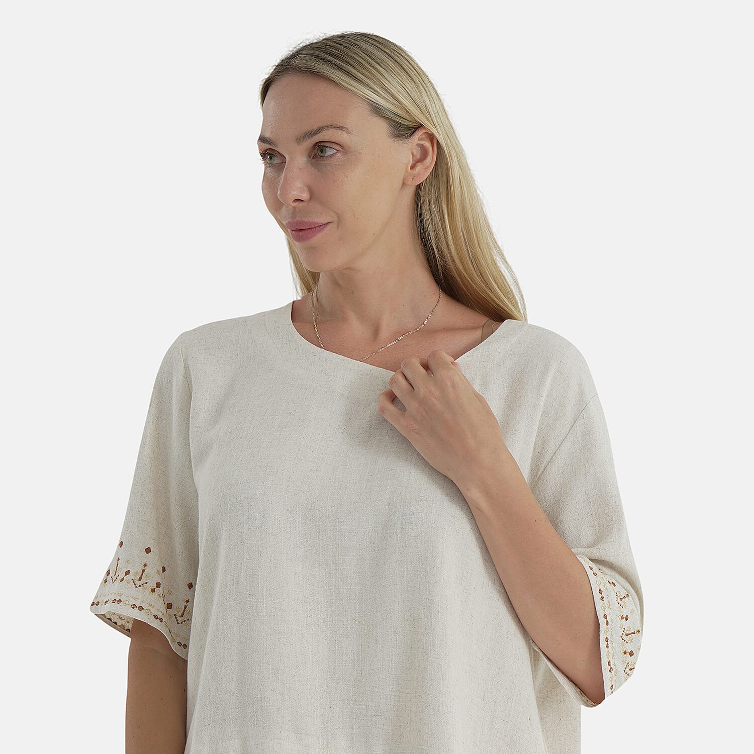 LA MAREY Womens Linen Blend Relaxed Fit Embroidered Top LA MAREY Womens Linen Blend Relaxed Fit Embroidered Top