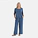 LA MAREY Womens Linen Blend Relaxed Fit Embroidered Top