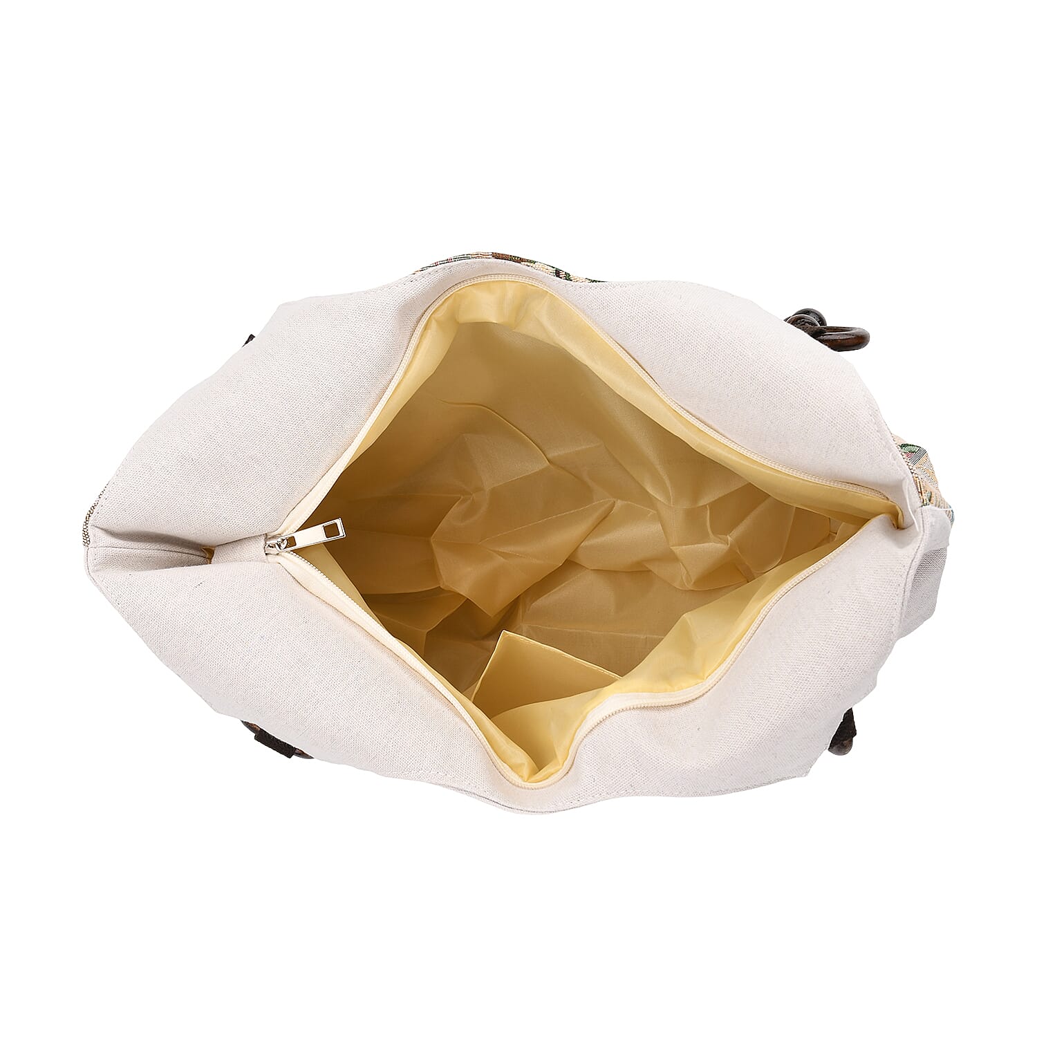 Rose Floral Print Jute Tote Bag - Beige & Rose