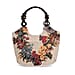 Multicolor Flower Print Jute Tote Bag - Blue