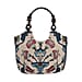 Multicolor Flower Print Jute Tote Bag - Blue