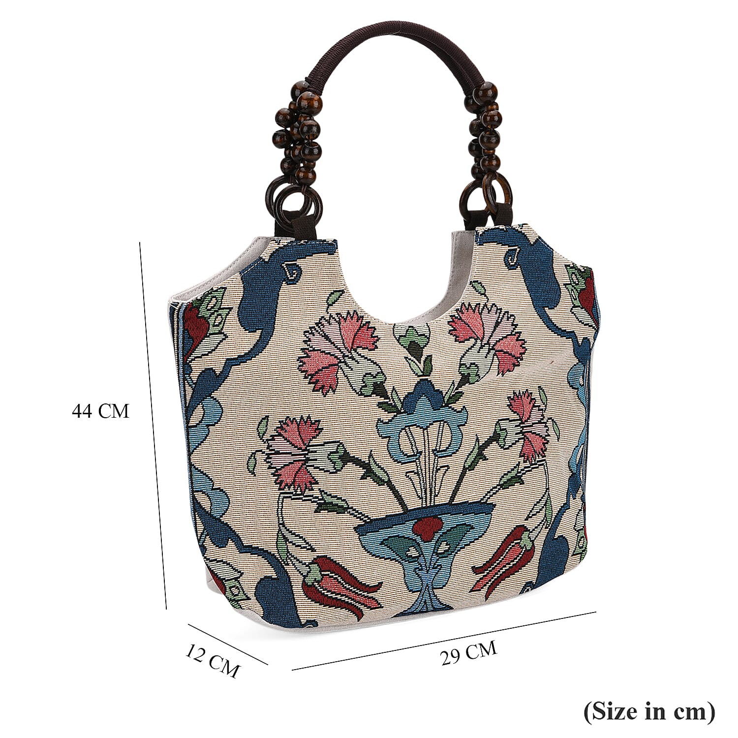 Multicolor Flower Print Jute Tote Bag - Blue Multicolor Flower Print Jute Tote Bag - Blue