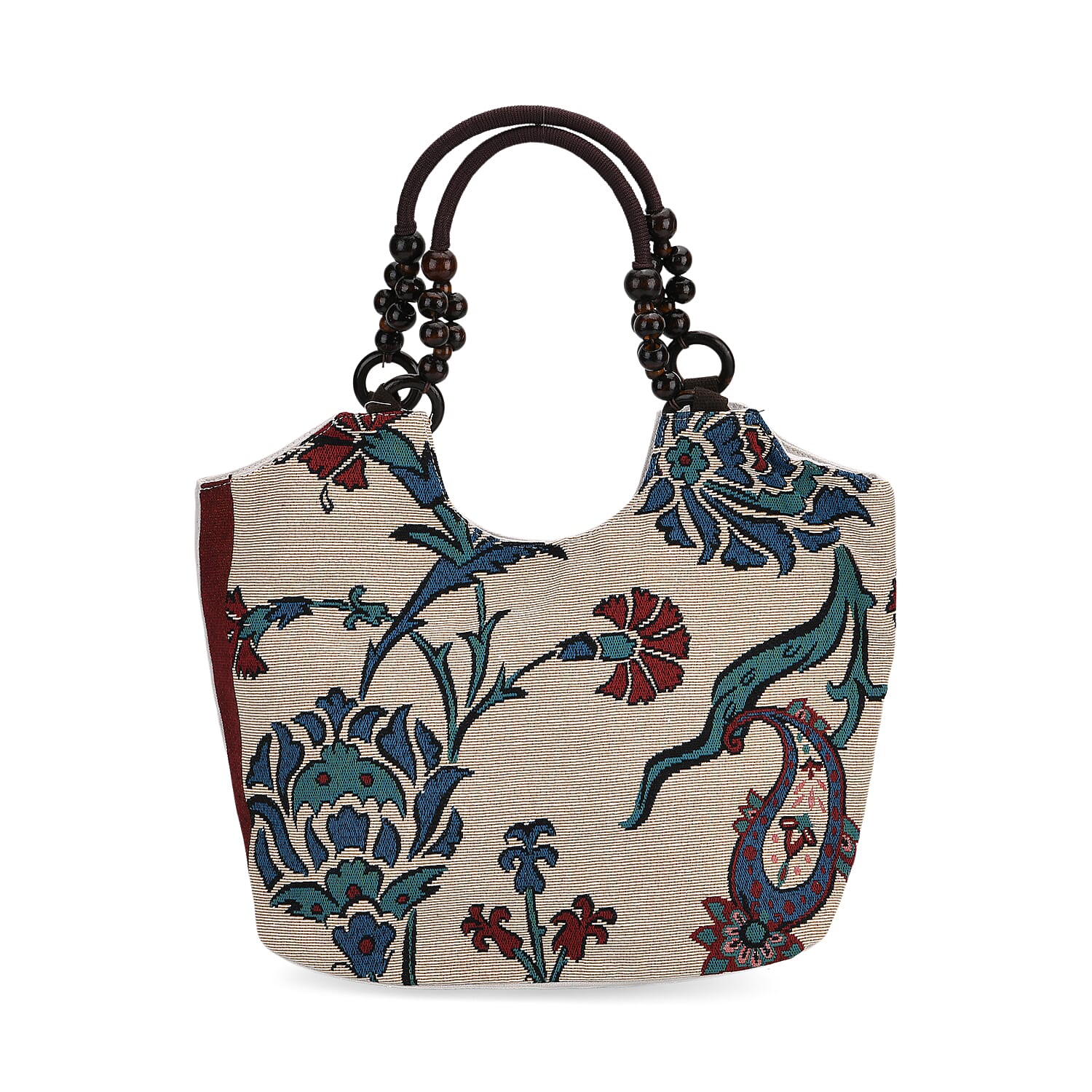 Flower Print Jute Tote Bag - Light Yellow & Blue