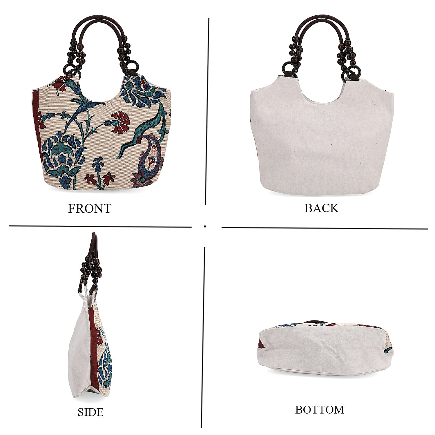 Flower Print Jute Tote Bag - Light Yellow & Blue