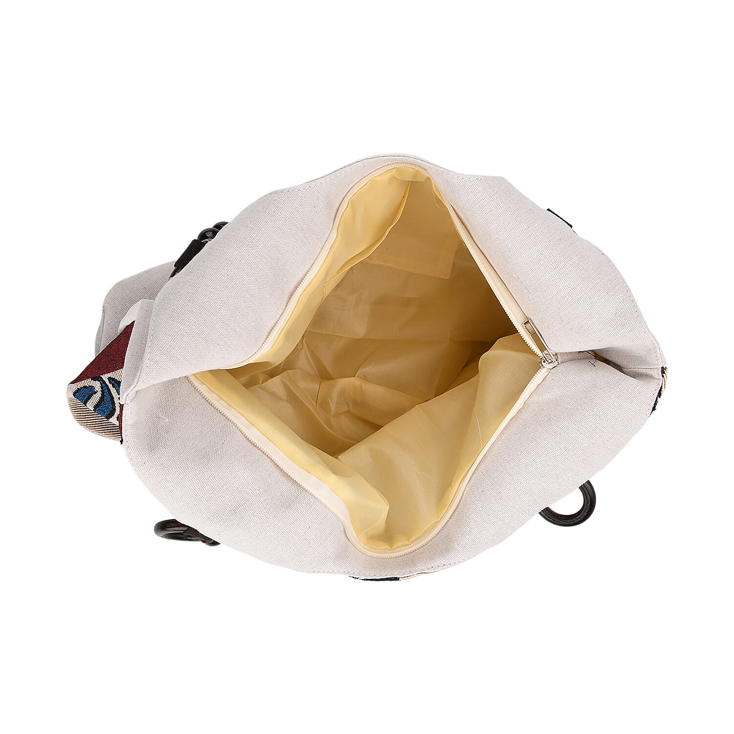 Flower Print Jute Tote Bag - Light Yellow & Blue