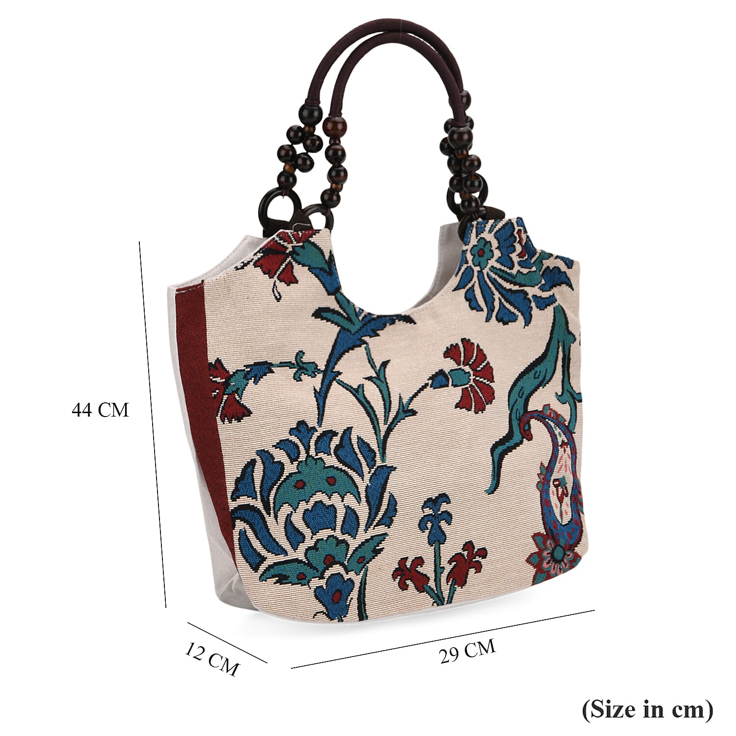 Flower Print Jute Tote Bag - Light Yellow & Blue