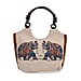 Multicolor Flower Print Jute Tote Bag - Blue