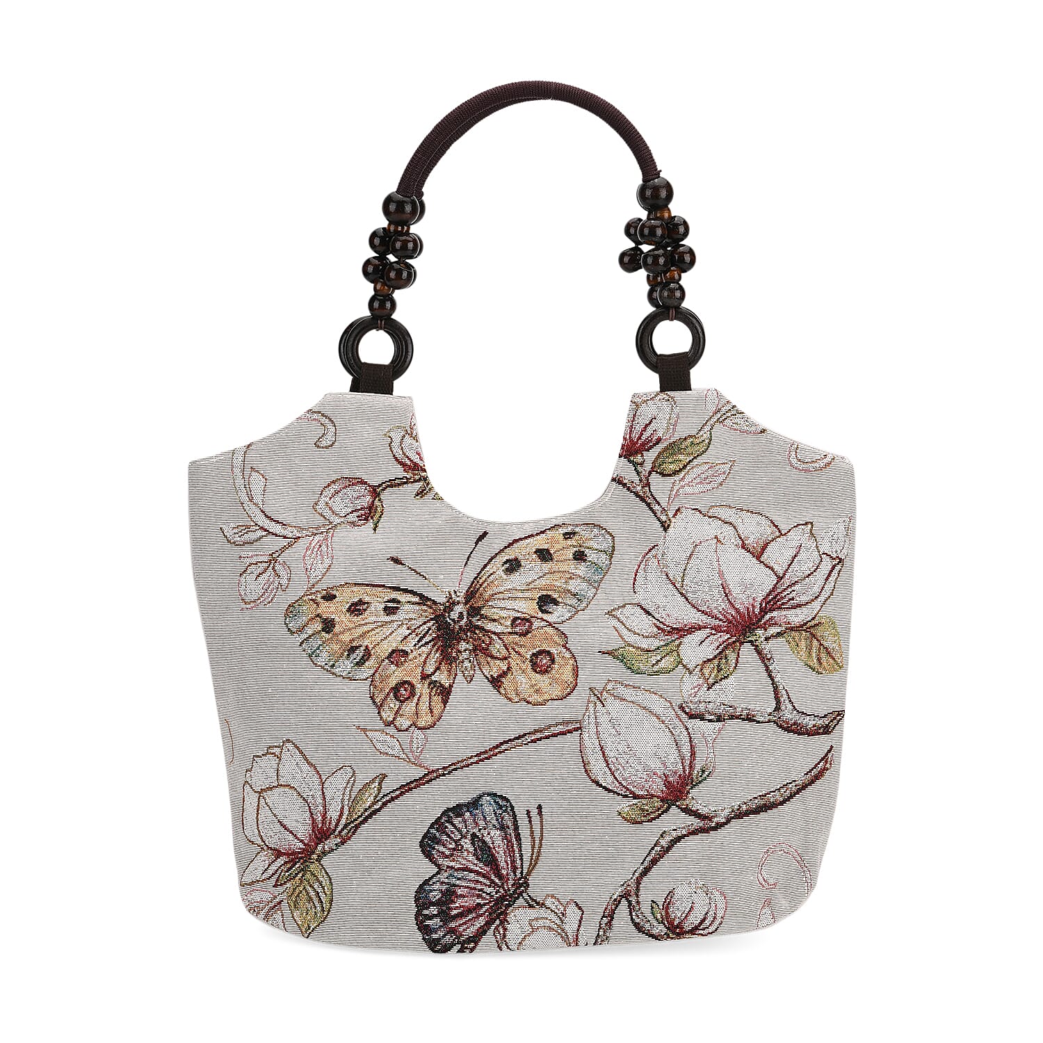 Butterfly Print Jute Tote Bag - Beige