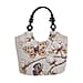 Multicolor Flower Print Jute Tote Bag - Blue