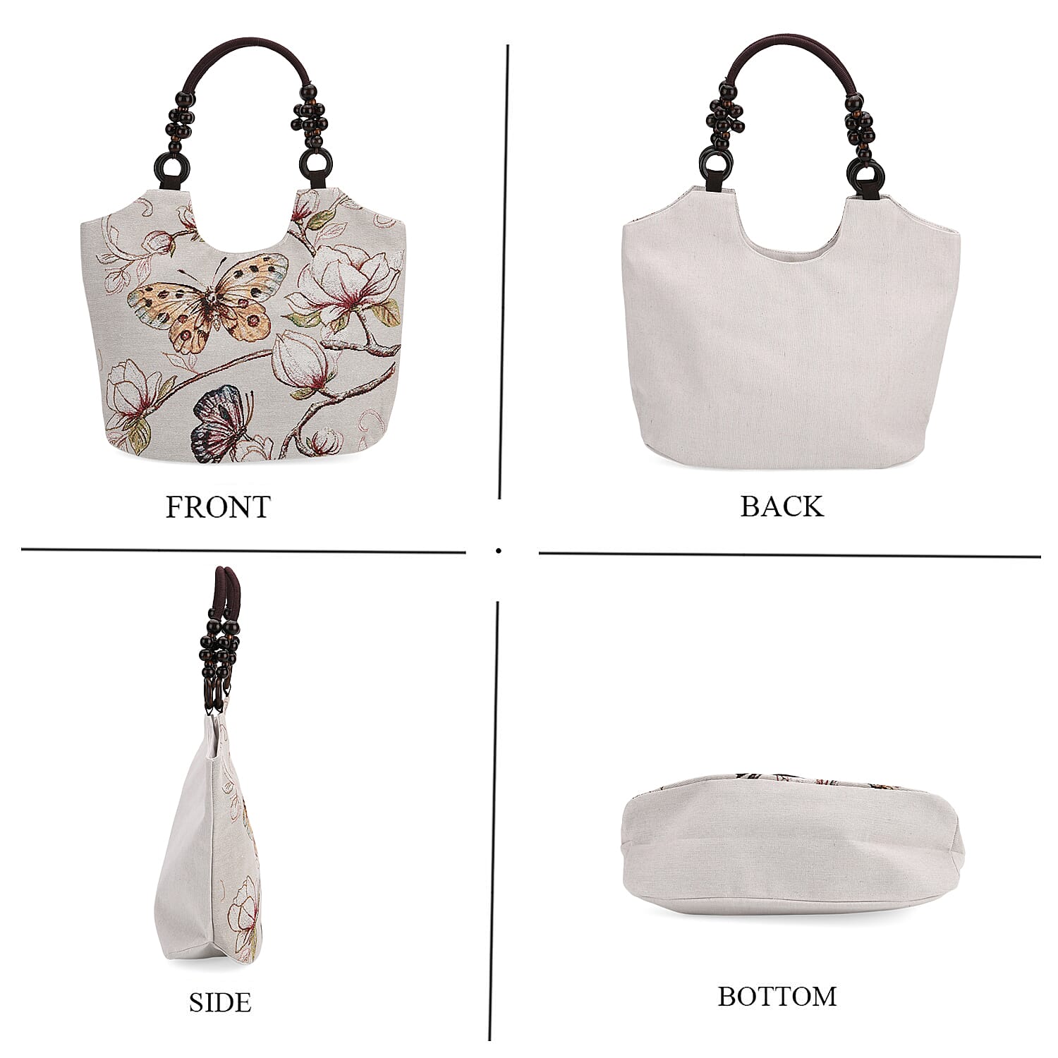 Butterfly Print Jute Tote Bag - Beige