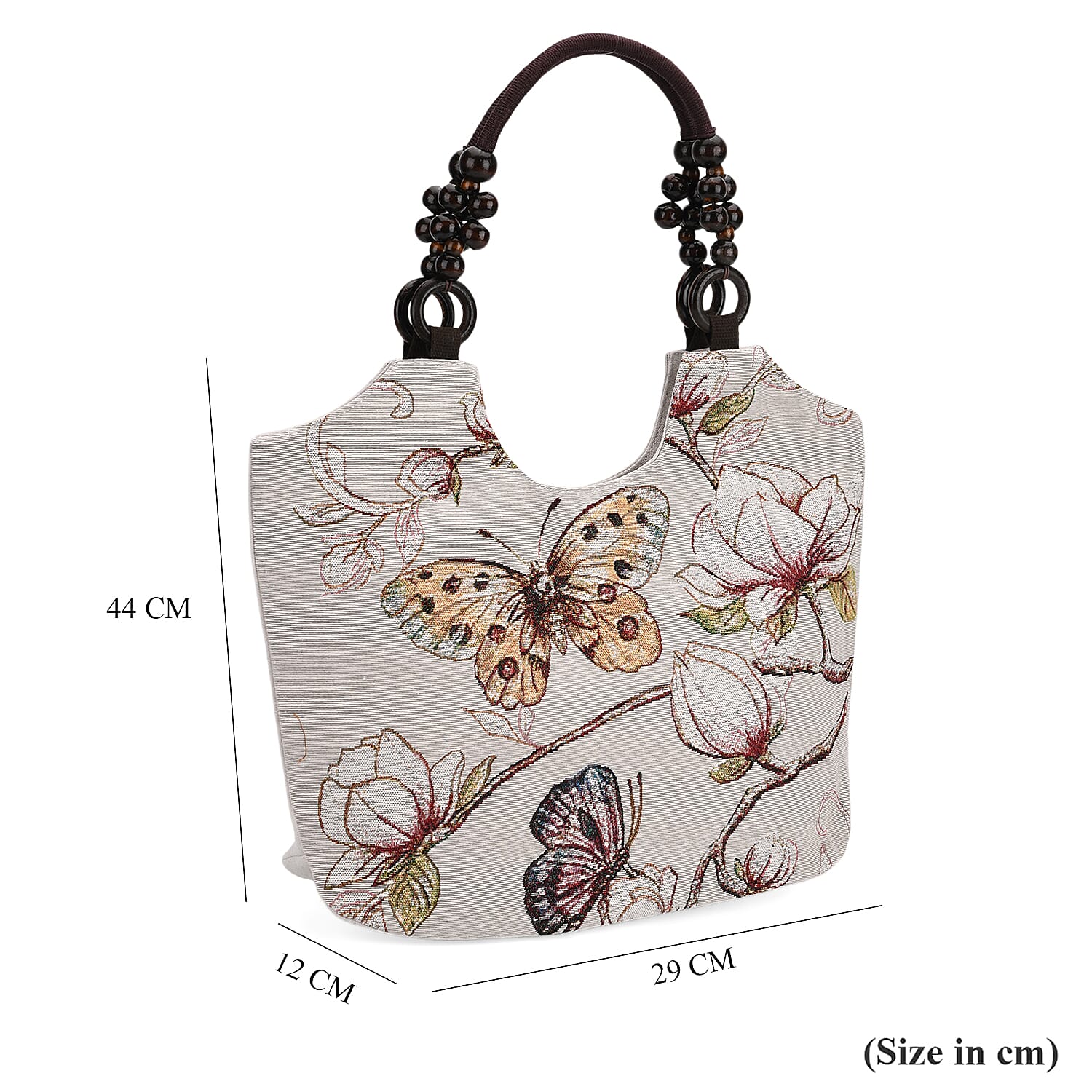 Butterfly Print Jute Tote Bag - Beige