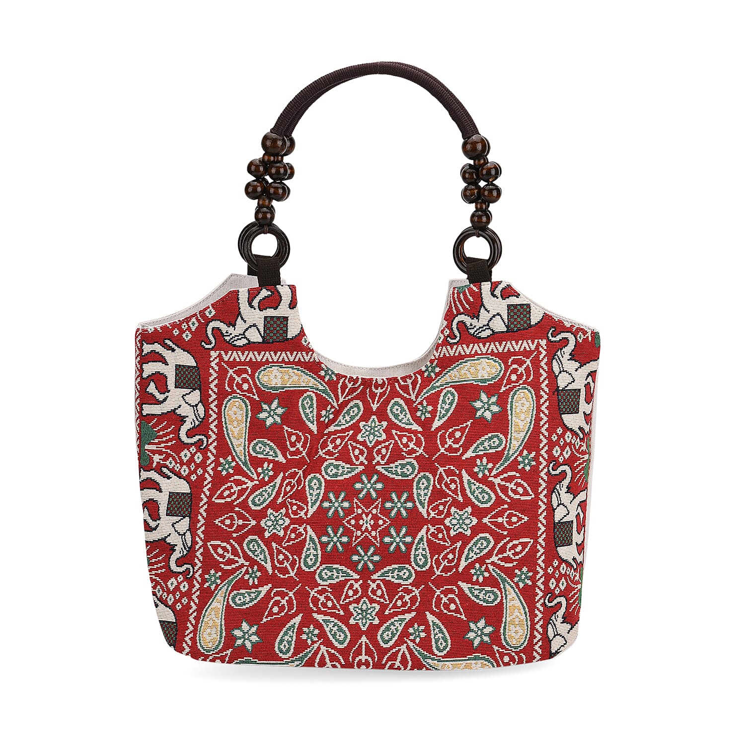 Ethnic Style Print Jute Tote Bag - Red