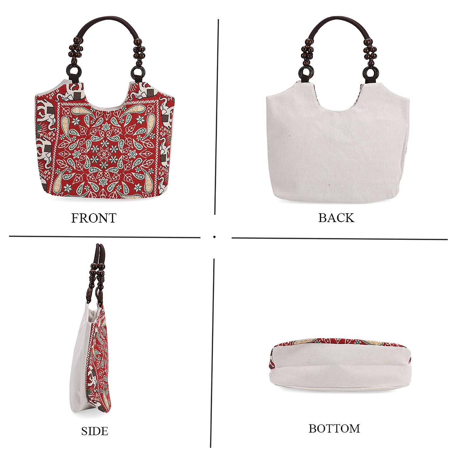 Ethnic Style Print Jute Tote Bag - Red