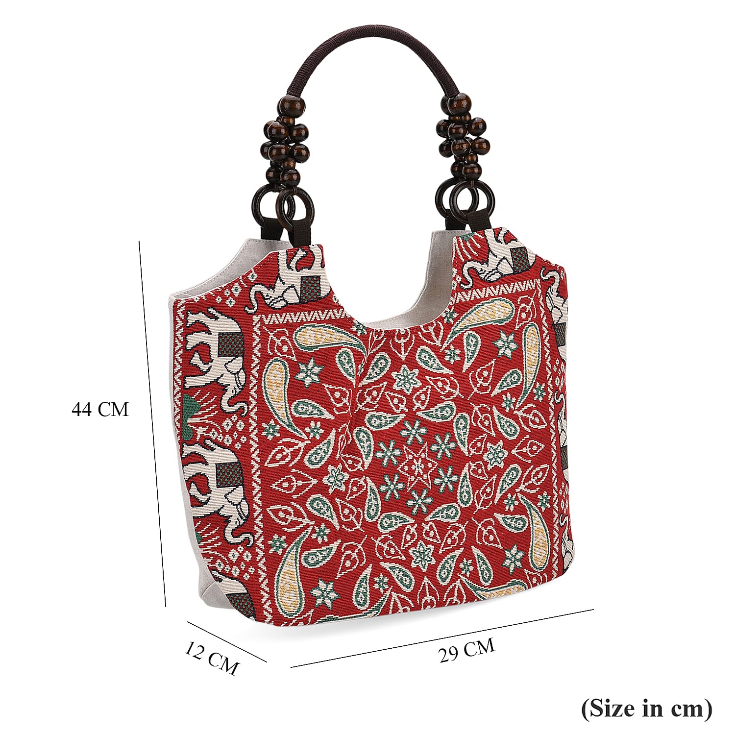 Ethnic Style Print Jute Tote Bag - Red