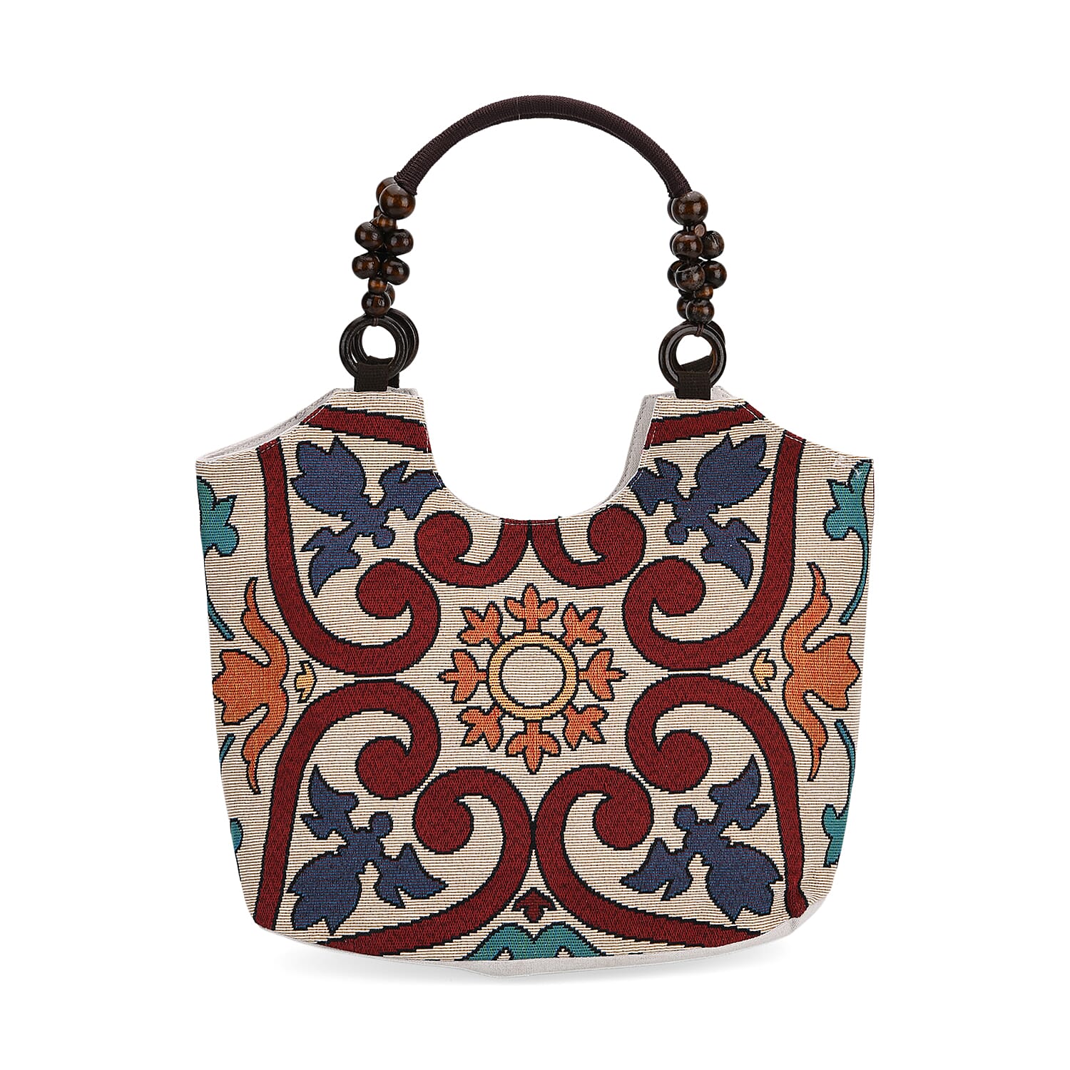 Abstract Style Print Jute Tote Bag - Beige