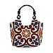 Multicolor Flower Print Jute Tote Bag - Blue