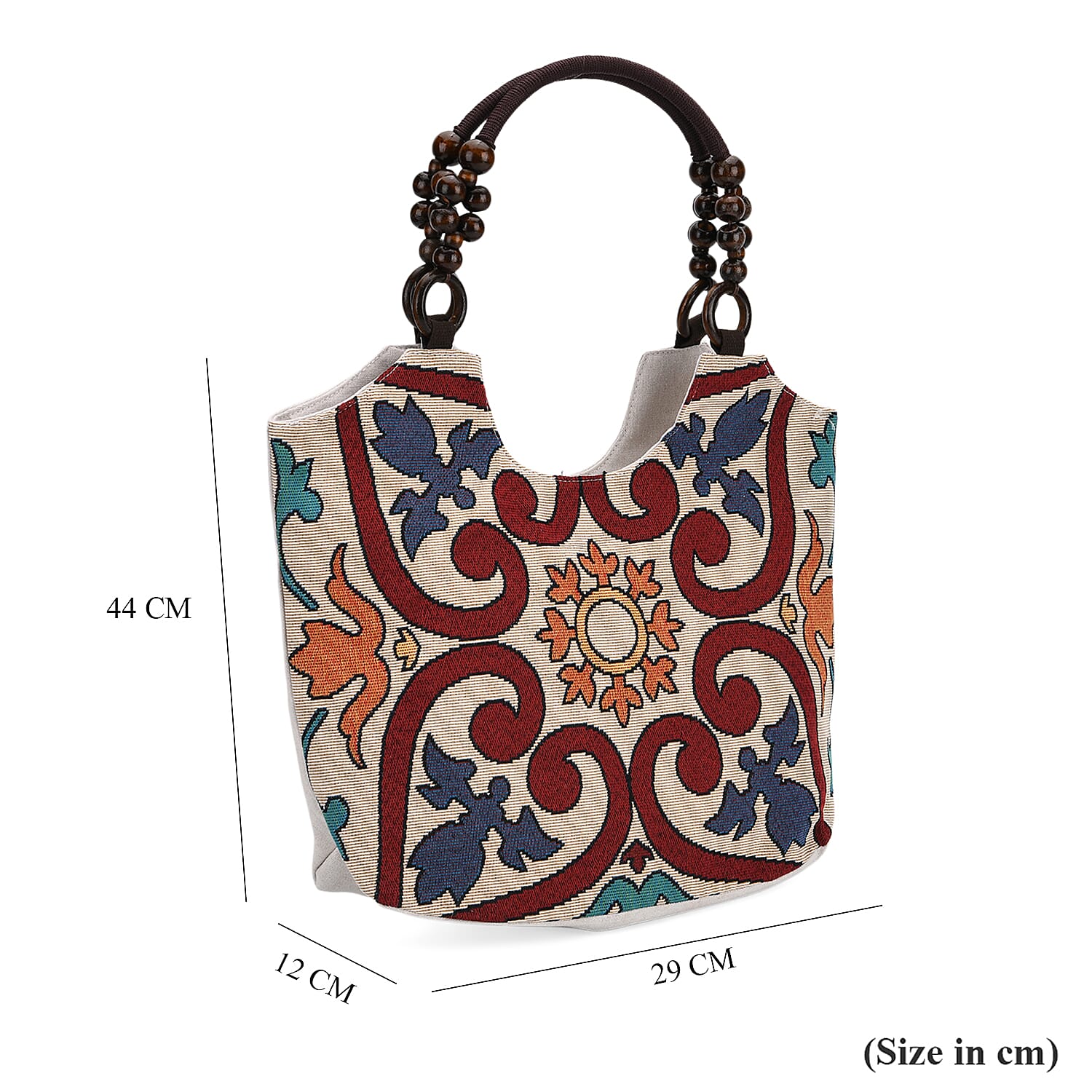 Abstract Style Print Jute Tote Bag - Beige