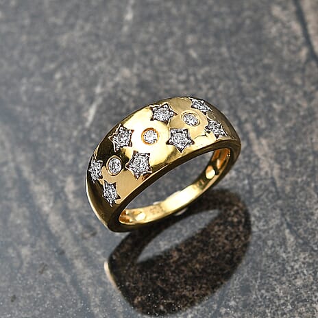 Luxuriant Diamond Lab Grown Diamond (SI-G-H) Star Motif Flush-Set Band Ring in 18K Vermeil Yellow Gold Plated Sterling Silver 0.33 Cts