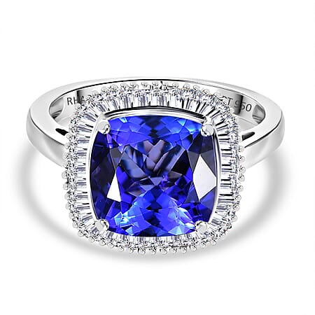 Rhapsody 950 Platinum AAAA Tanzanite and White Diamond (VS-E-F) Halo Ring 4.92 Ct