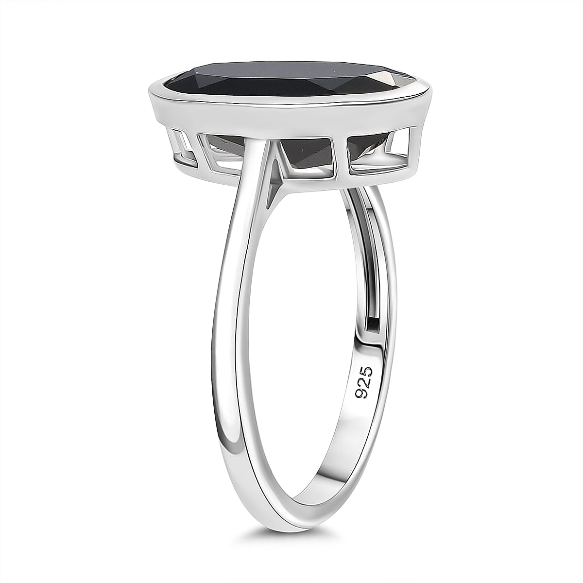 Black Spinel Solitaire Ring in Platinum Overlay Sterling Silver 4.29 Ct.