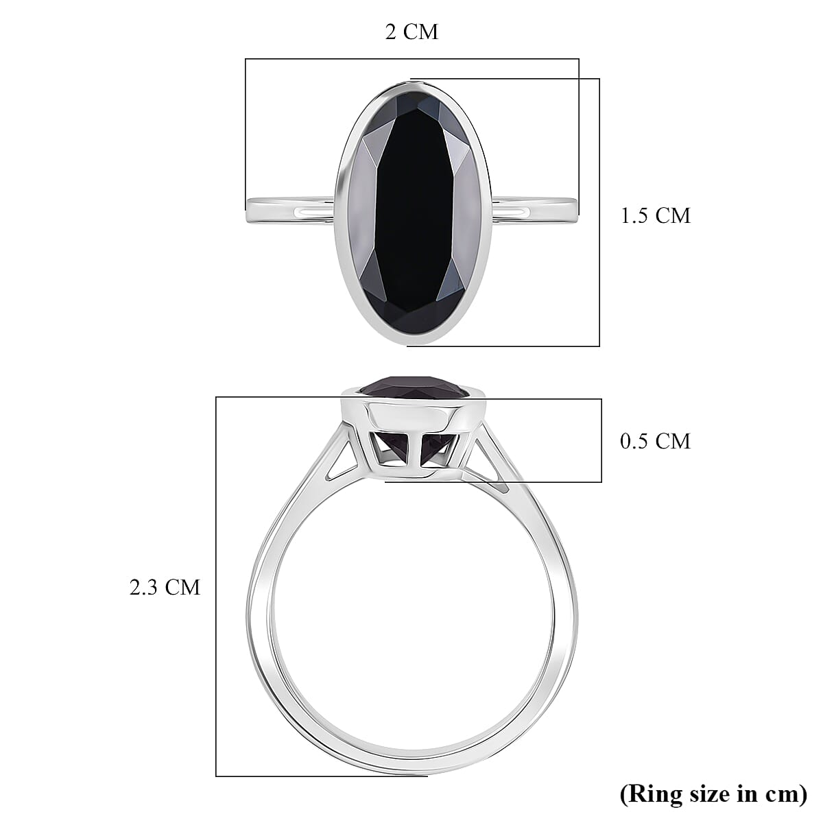 Black Spinel Solitaire Ring in Platinum Overlay Sterling Silver 4.29 Ct.