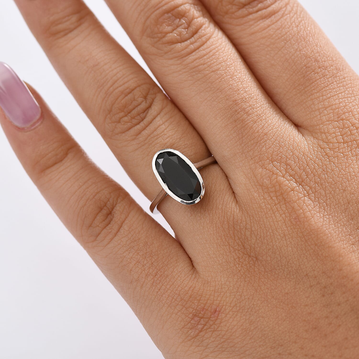 Black Spinel Solitaire Ring in Platinum Overlay Sterling Silver 4.29 Ct.