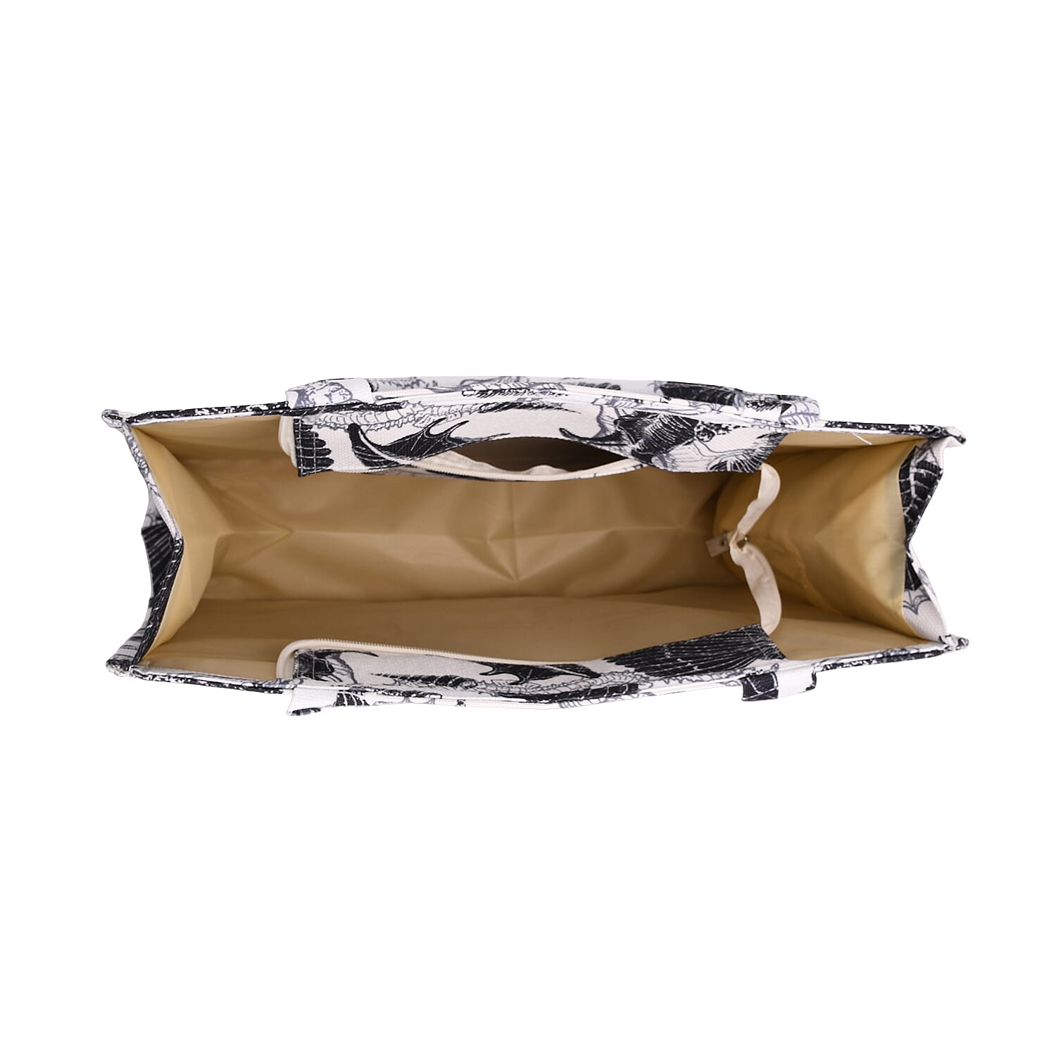 Nautical Print Linen Tote Bag with Seahorses & Shells - Black & White