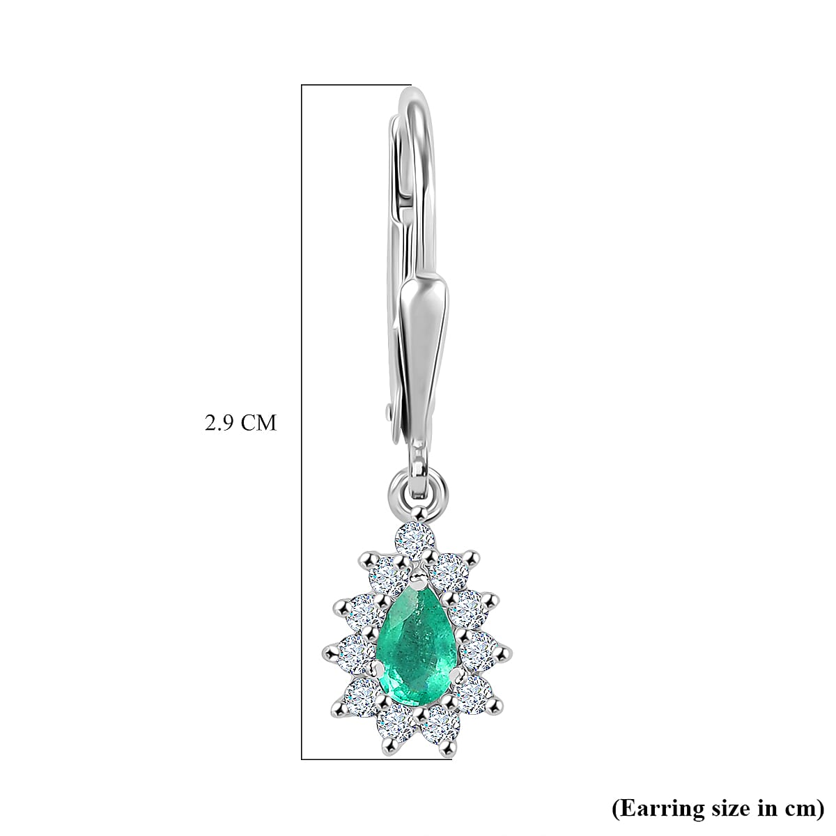 AAA Gemfields Emerald & White Zircon Earring with Lever Back in Rhodium Overlay Sterling Silver AAA Gemfields Emerald & White Zircon Earring with Lever Back in Rhodium Overlay Sterling Silver