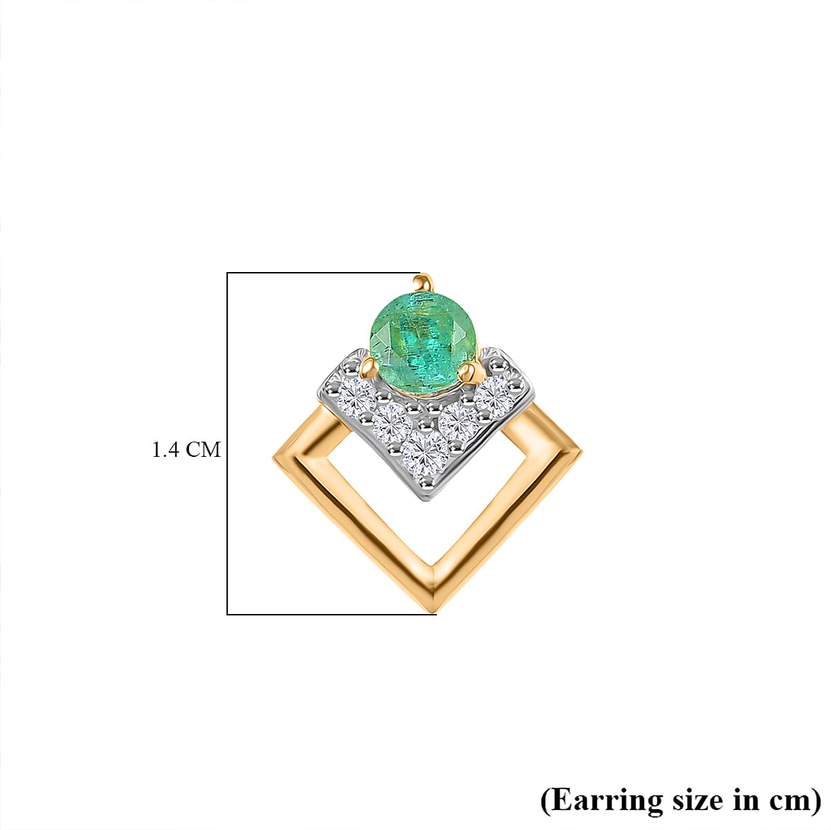 AAA Gemfields Emerald & White Zircon Earring in 18K Vermeil Yellow Gold Plated Sterling Silver 0.70 Ct. AAA Gemfields Emerald & White Zircon Earring in 18K Vermeil Yellow Gold Plated Sterling Silver 0.70 Ct.
