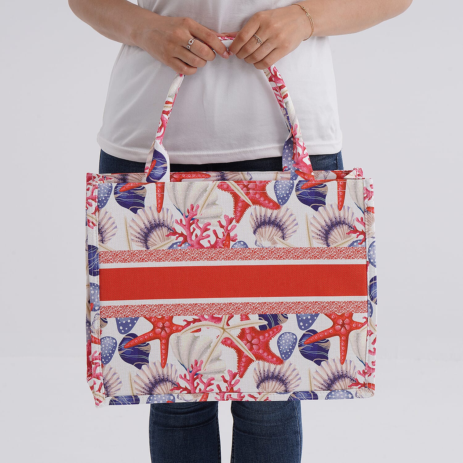 Designer Inspired Nautical Shell and Starfish Printed Tote Bag