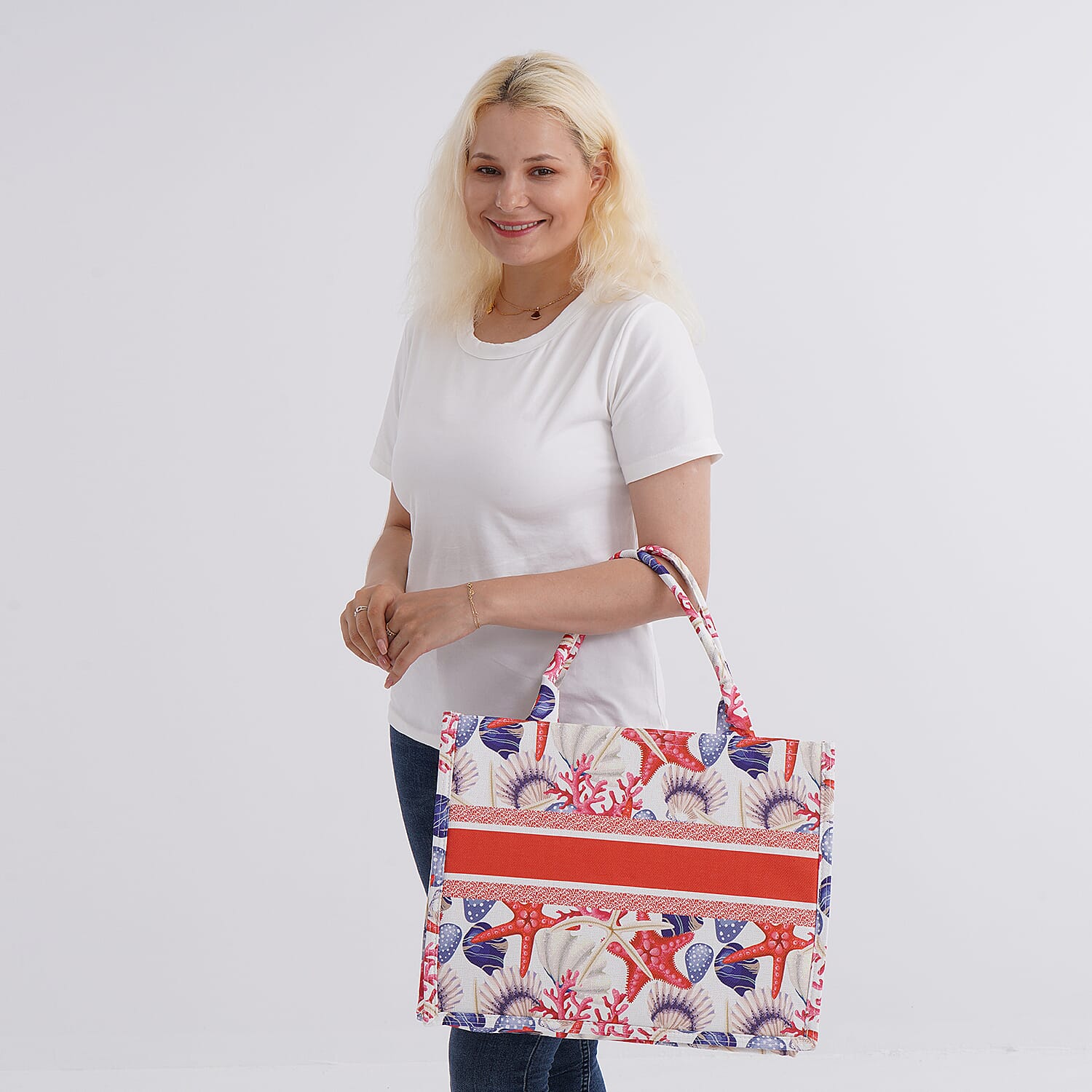 Designer Inspired Nautical Shell and Starfish Printed Tote Bag