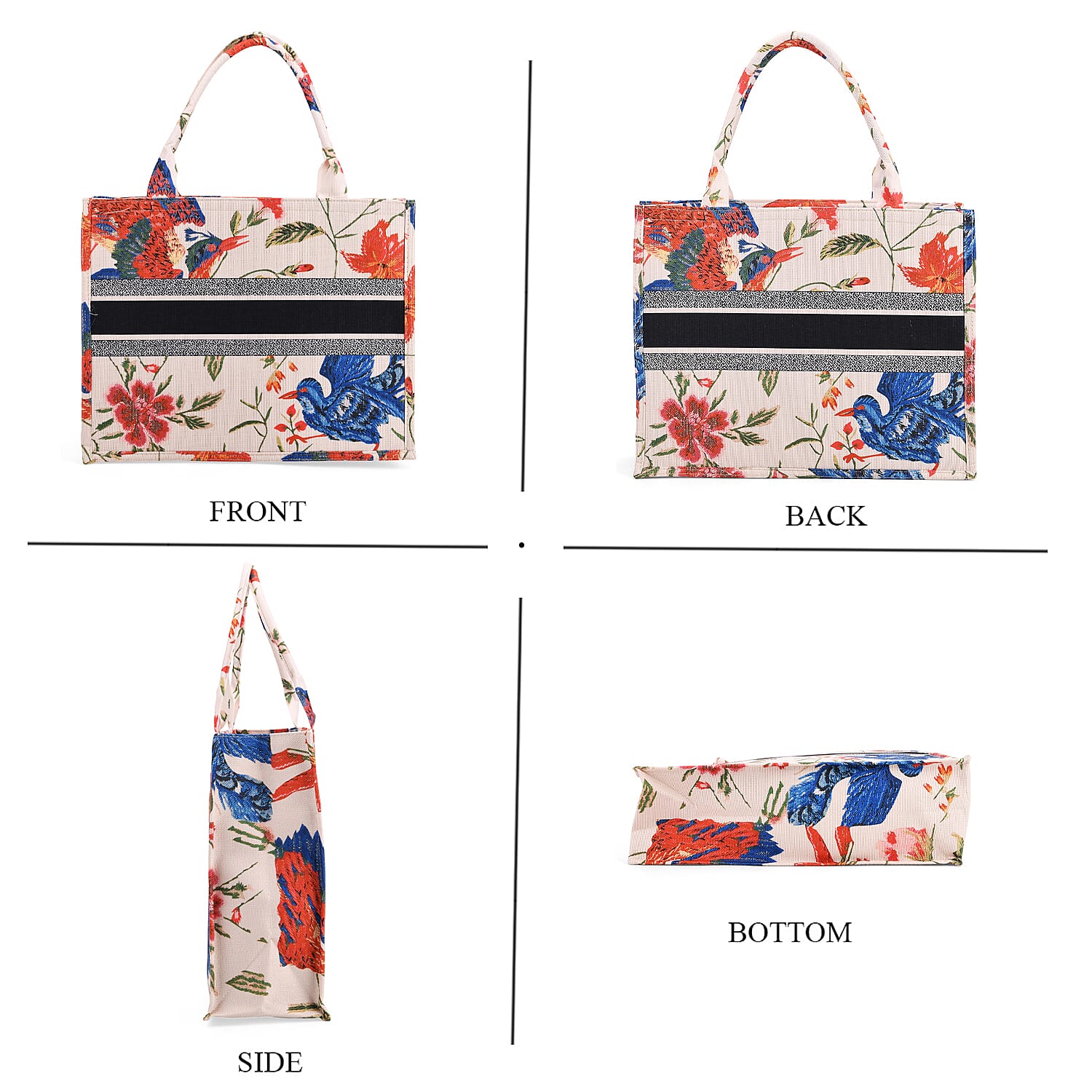 Designer Inspired Bird Pattern Tote Bag