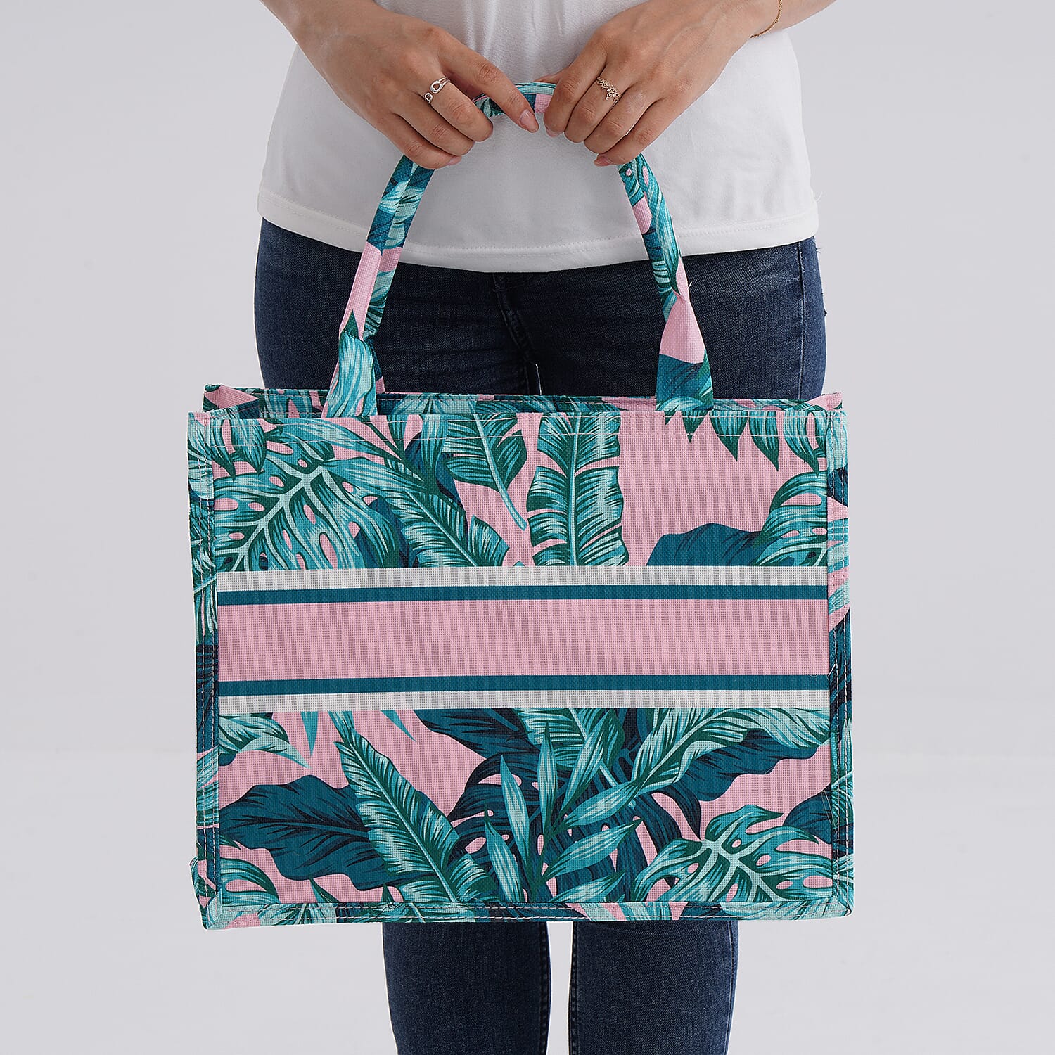 Designer Inspired Tropical Leaves Printed Tote Bag