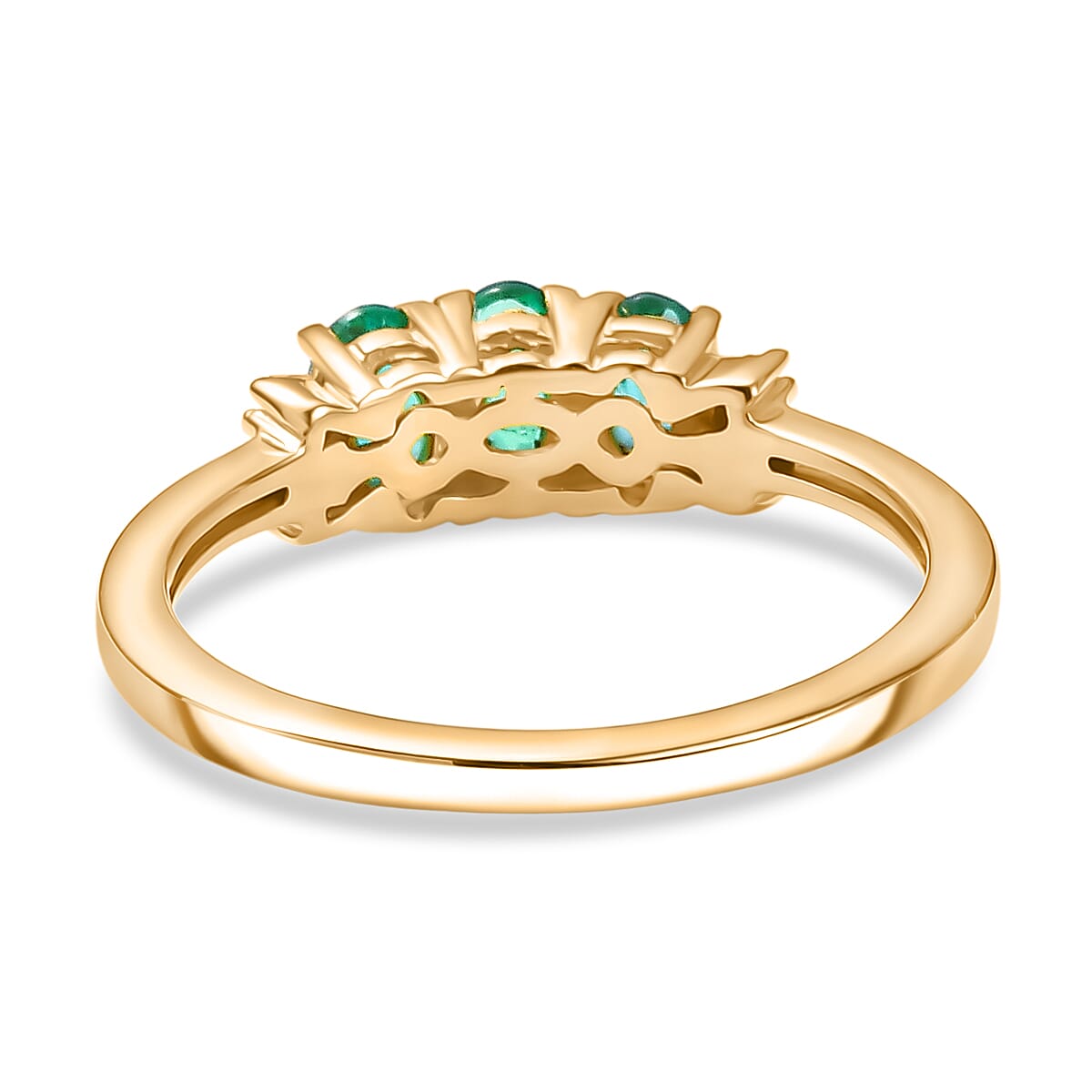 AAA Gemfields Emerald & White Diamond 3 Stone Ring in 18K Vermeil Yellow Gold Plated Sterling Silver AAA Gemfields Emerald & White Diamond 3 Stone Ring in 18K Vermeil Yellow Gold Plated Sterling Silver