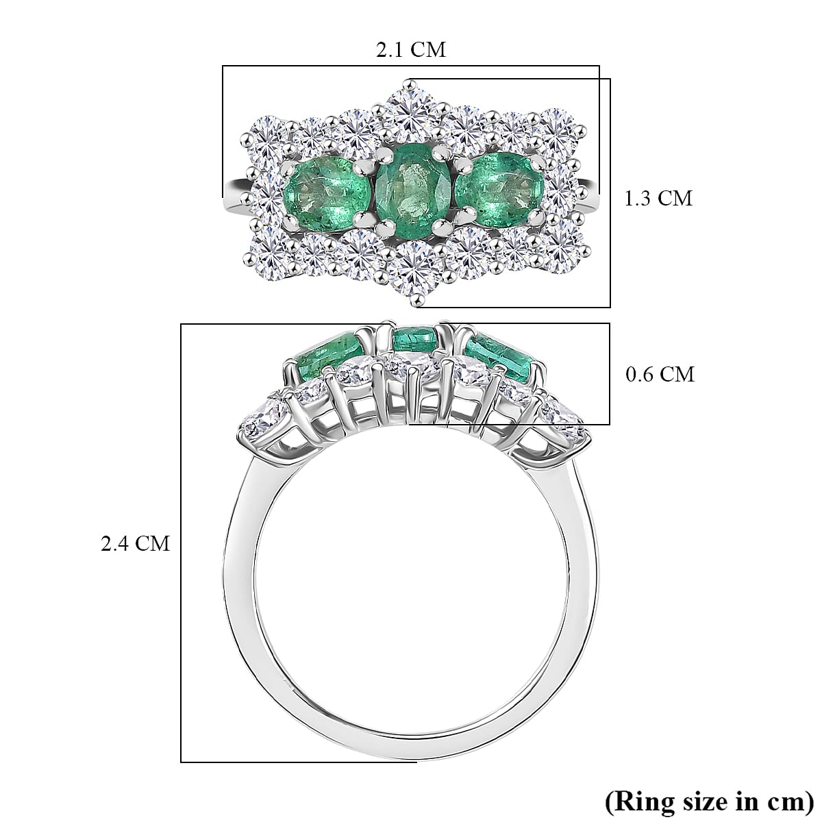 Emerald & Moissanite Boat Ring in Rhodium Overlay Sterling Silver 2.27 Ct. Emerald & Moissanite Boat Ring in Rhodium Overlay Sterling Silver 2.27 Ct.