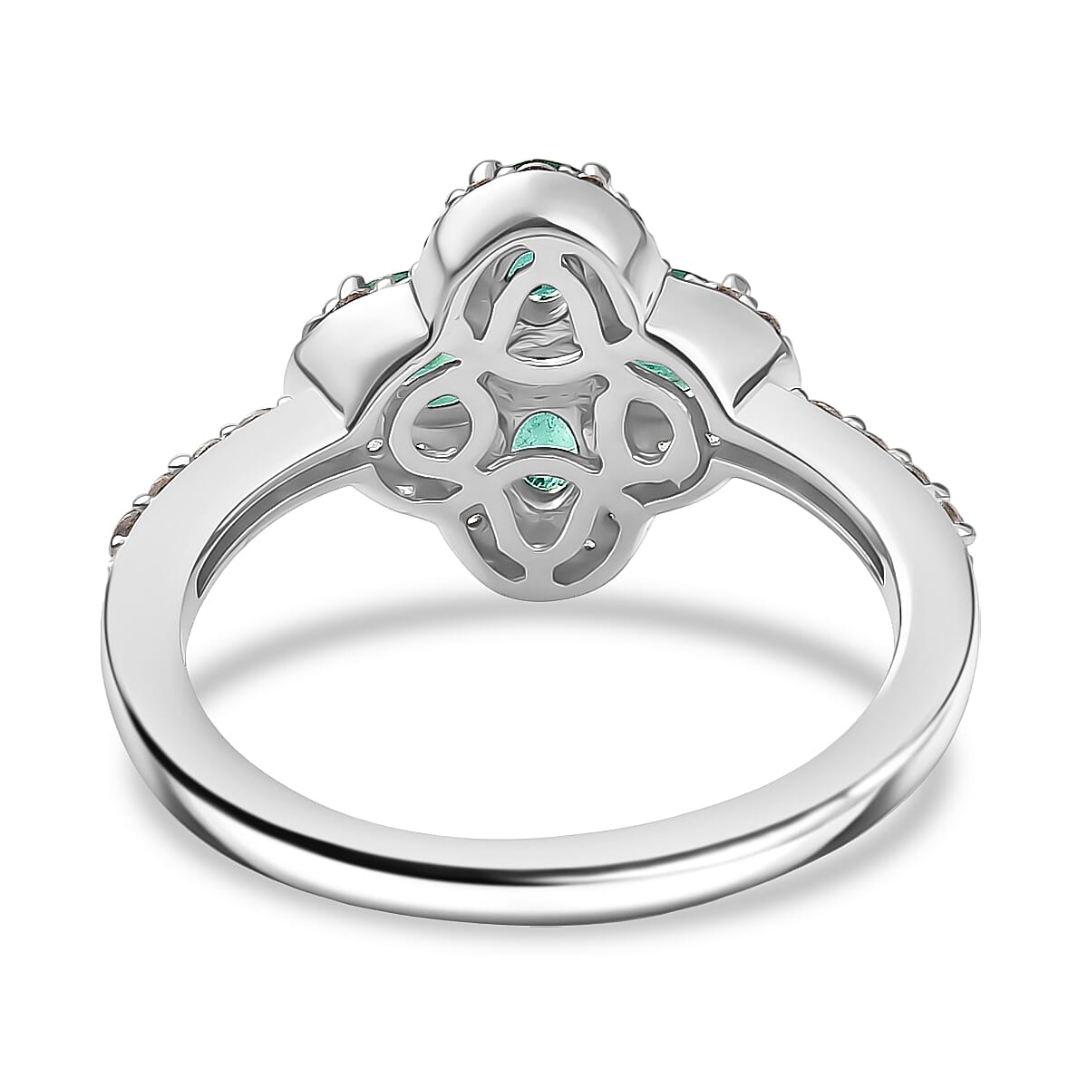 AAA Gemfield Emerald & White Zircon Ring in Rhodium Overlay Sterling Silver 1.12 Ct.
