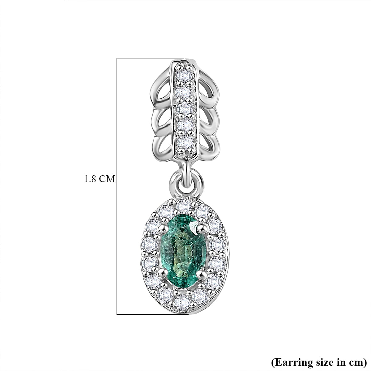 AAA Gemfields Emerald & White Zircon Dangling Earring with Push Back in Rhodium Overlay Sterling Silver AAA Gemfields Emerald & White Zircon Dangling Earring with Push Back in Rhodium Overlay Sterling Silver