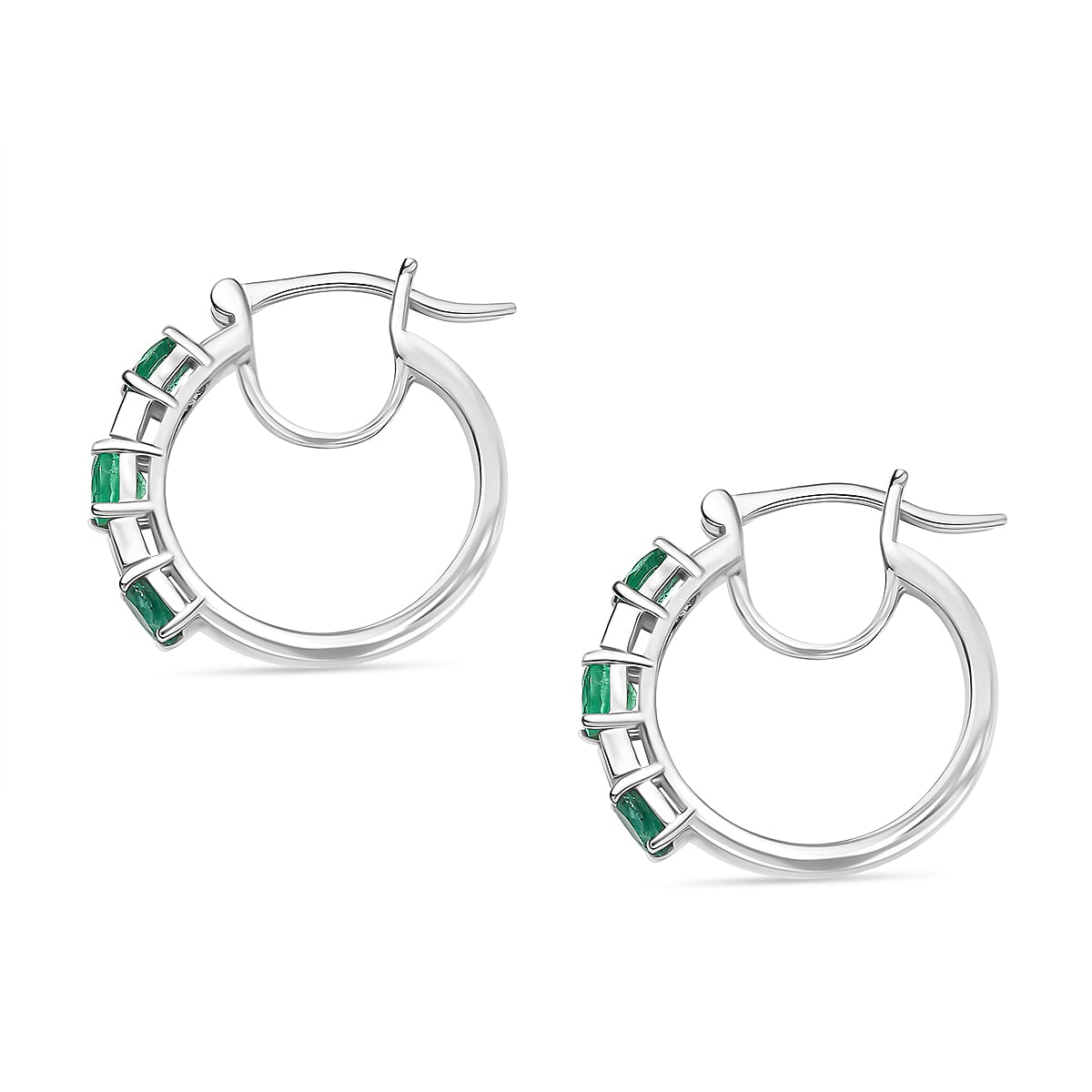 AAA Gemfields Emerald & Moissanite Full Hoop Earring with Clasp in Rhodium Overlay Sterling Silver 1.12 Ct.