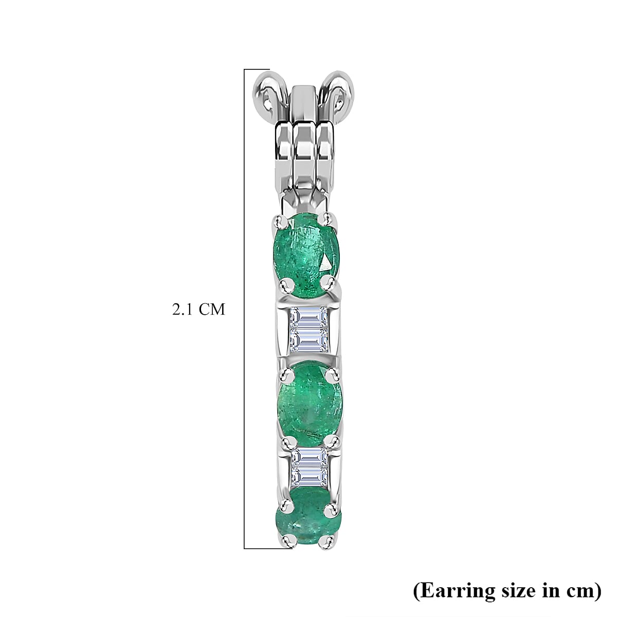 AAA Gemfields Emerald & Moissanite Full Hoop Earring with Clasp in Rhodium Overlay Sterling Silver 1.12 Ct.